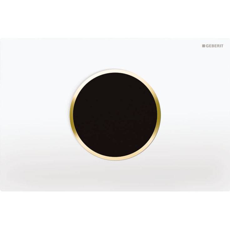 Geberit Sigma 10 Round spolplatta, beröringsfri, vit/guld