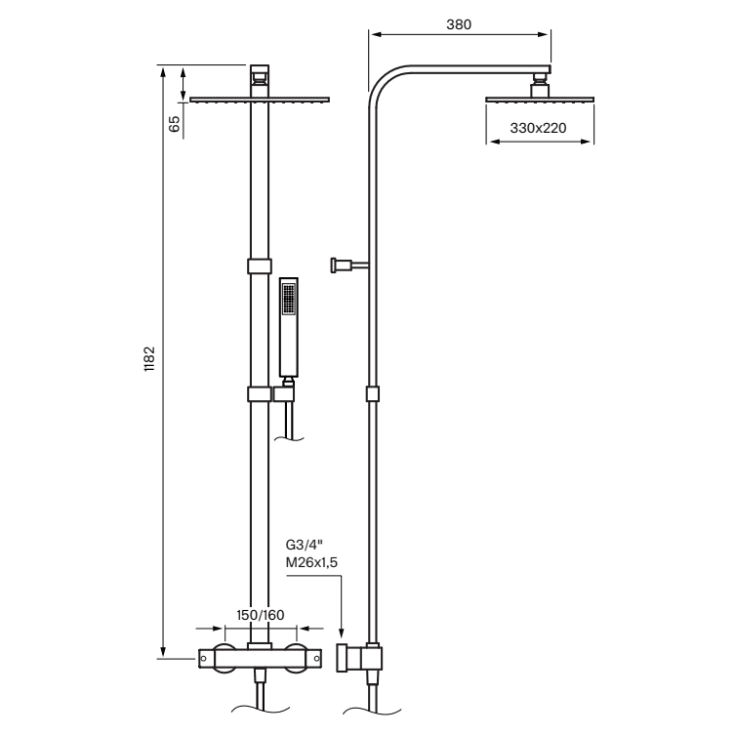 Tapwell LES8300-160 ED2 duschset, krom