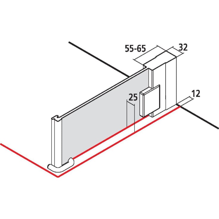 Kermi Raya TOL duschvägg, 78 cm, vänster, till 1KR, halvfrostat glas, aluminium profil
