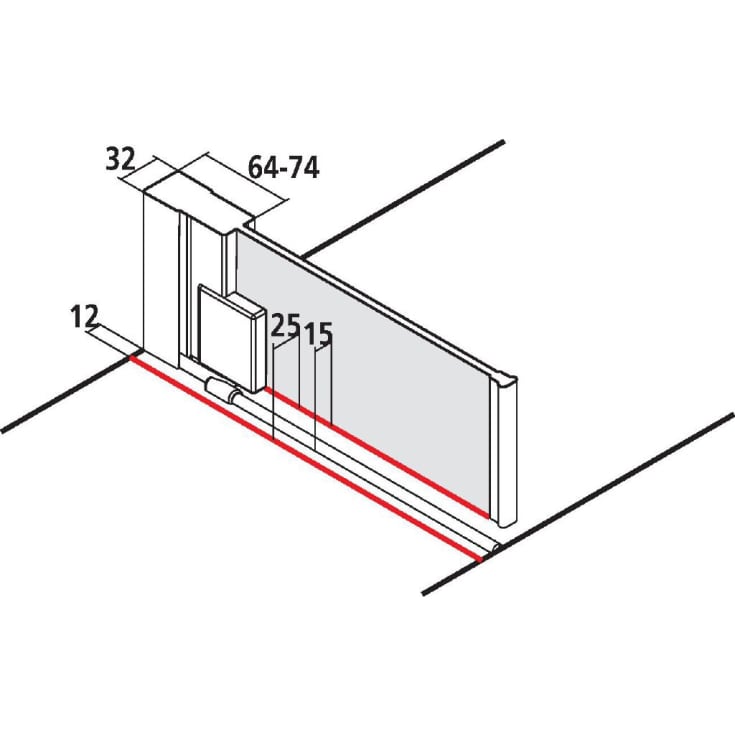 Kermi Raya 1TR brusedør, 97,8 cm, højre, til niche, halvfrostet glas, aluminium profil