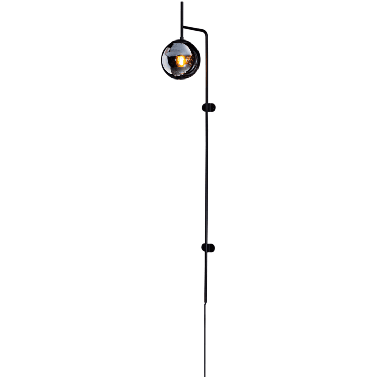 Boyle XL Væglampe E27 Ø18cm, røgfarvet glas/sort