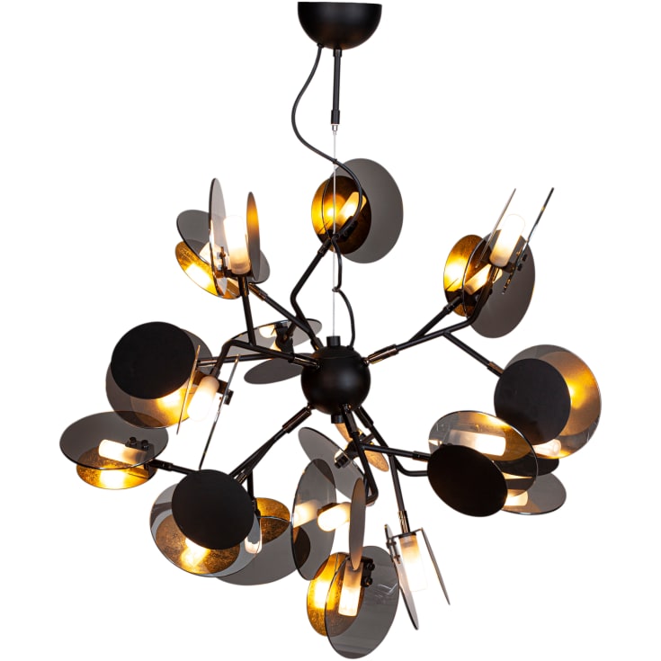 Turno Lysekrone 18xG9 Ø80cm, sort med guld reflektor