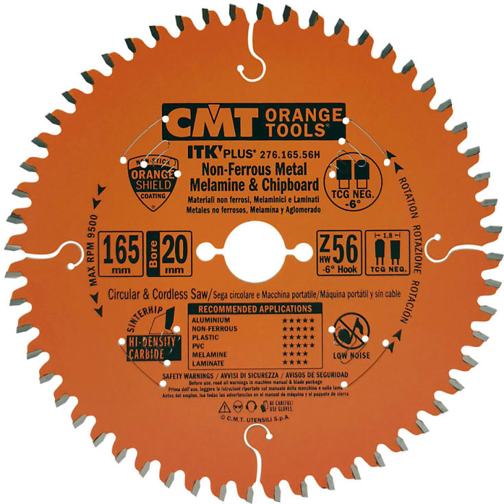 CMT rundsavklinge Ø165/20 mm, 56 td., til laminat og alu