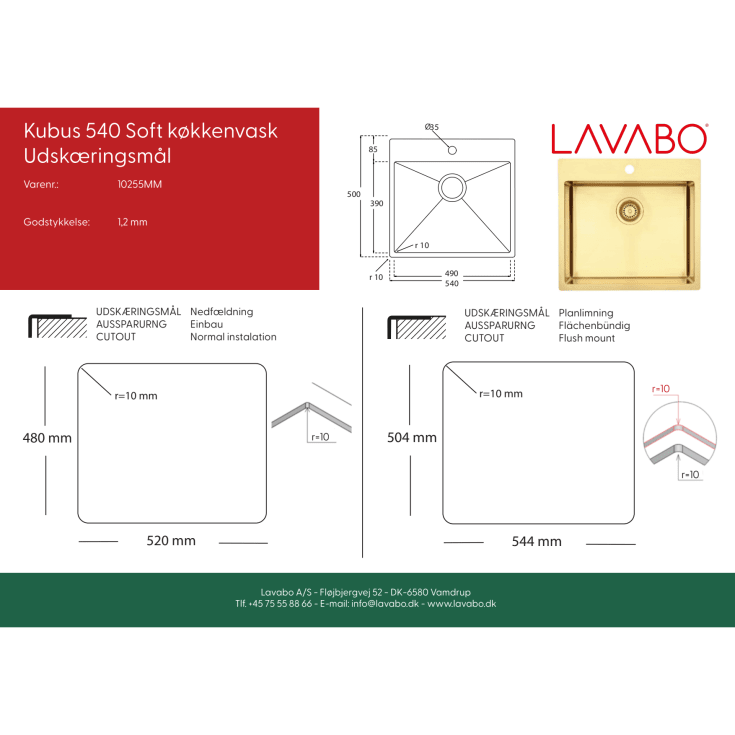 Lavabo Kubus 540 kjøkkenvask, 49x39 cm, messing