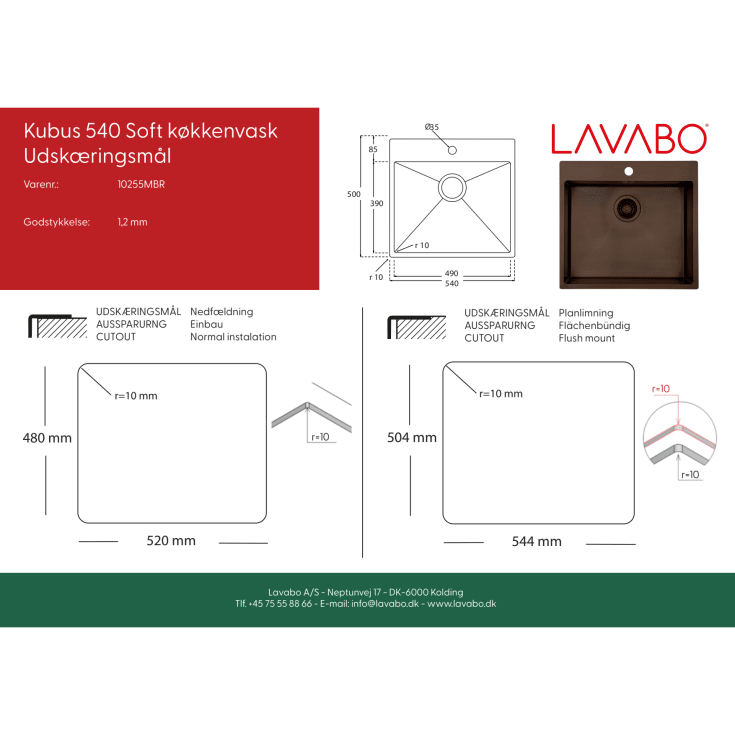 Lavabo Kubus 540 Soft kjøkkenvask, 54x50 cm, brunert messing