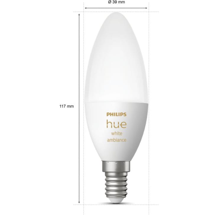 Philips Hue White Ambiance E14 kertepære, 2200K-6500K, 4W, 2-pak