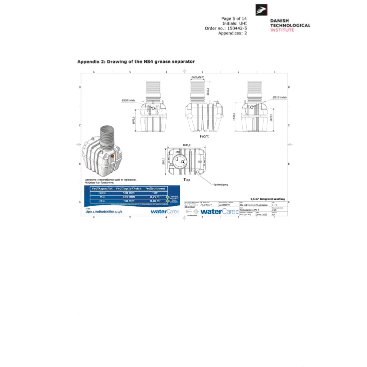 WaterCare 4 l/s fedtudskiller m/sf., 110 mm til-/afgang, i jord