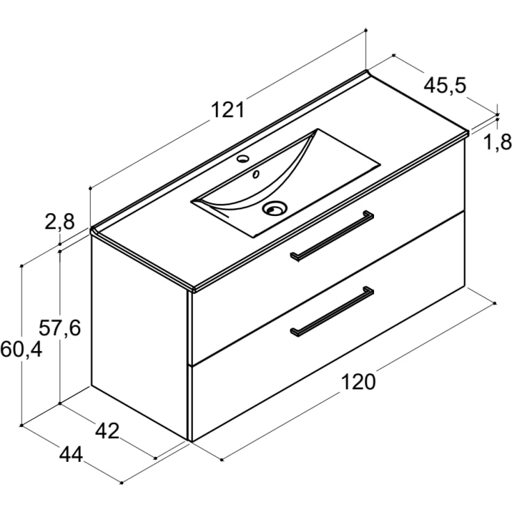 Dansani Mido+ møbelpakke, 121x45,5 matt hvit