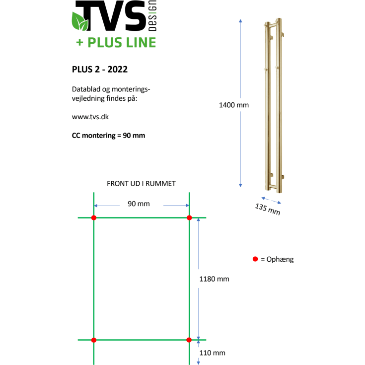 TVS Plus 2 håndklædetørrer, kombi, 13,5x140 cm, børstet guld