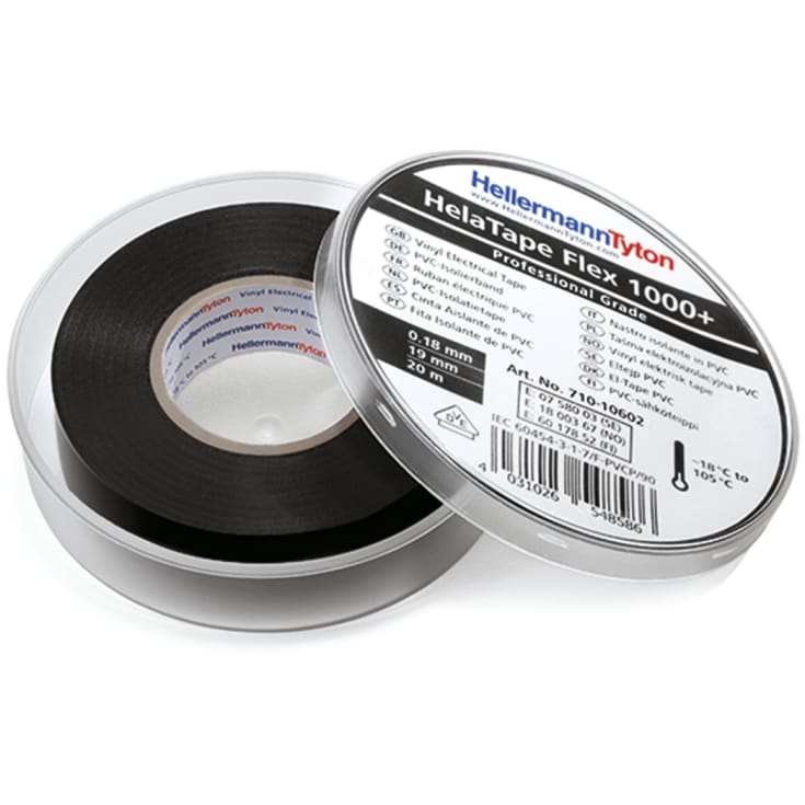 10 st HelaTape Flex 1000+ 19 mm x 6 m, elektrisk vinyltejp, svart