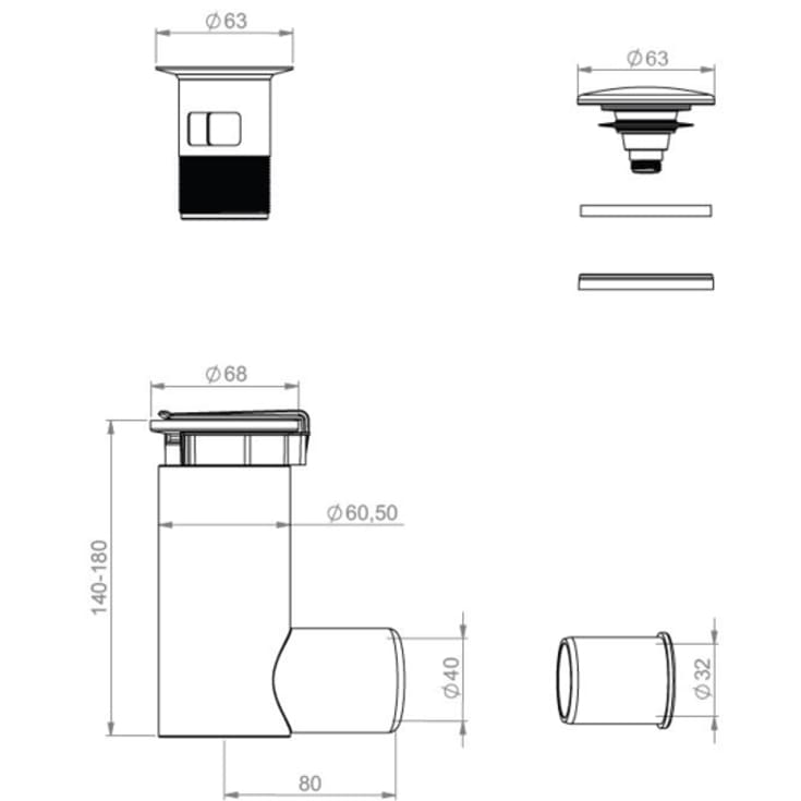 Prevex EasyClean vannlås, sort/hvit