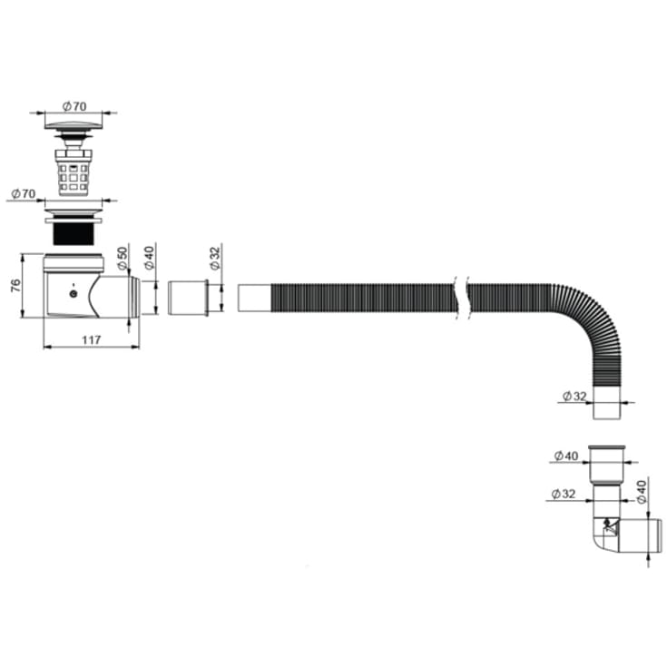 Prevex EasyClean afløbssæt, 89,2 cm, krom