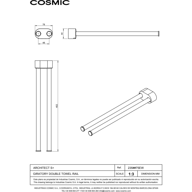 Cosmic Architect S+ håndklædestang, 40,2 cm, krom