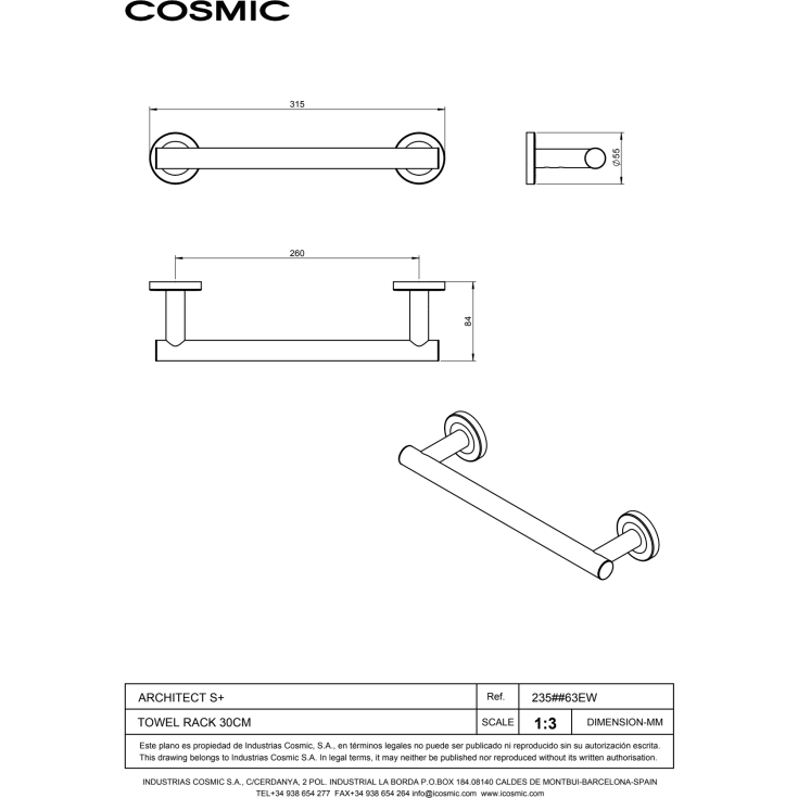 Cosmic Architect S+ handduksstÄng, 31,5 cm, matt svart