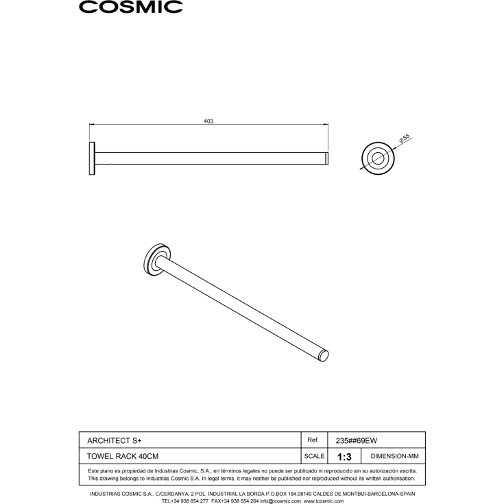 2 stk Cosmic Architect S+ håndklædestang, 40,3 cm, mat sort