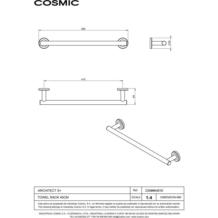 Cosmic Architect S+ håndklædestang, 46,5 cm, mat sort