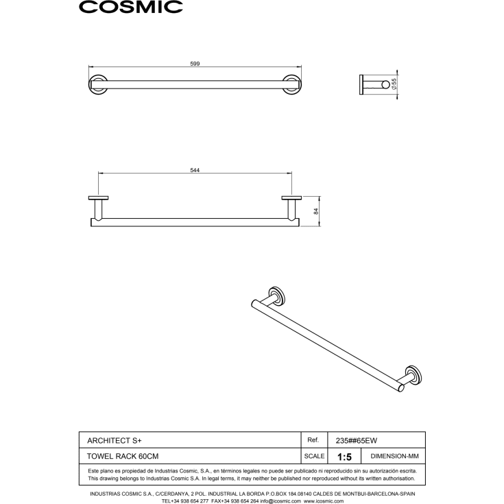 Cosmic Architect S+ handduksstÄng, 59,8 cm, rostfritt stÄl