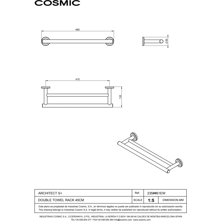 Cosmic Architect S+ håndklædestang, 45,5 cm, krom