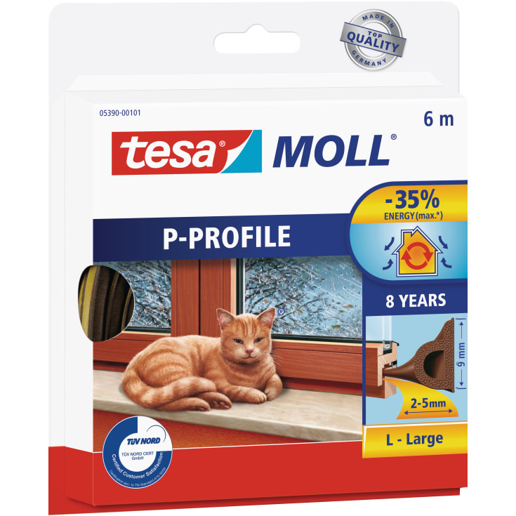 5 stk Tesamoll tetningsliste, P-profil, 6 m, brun