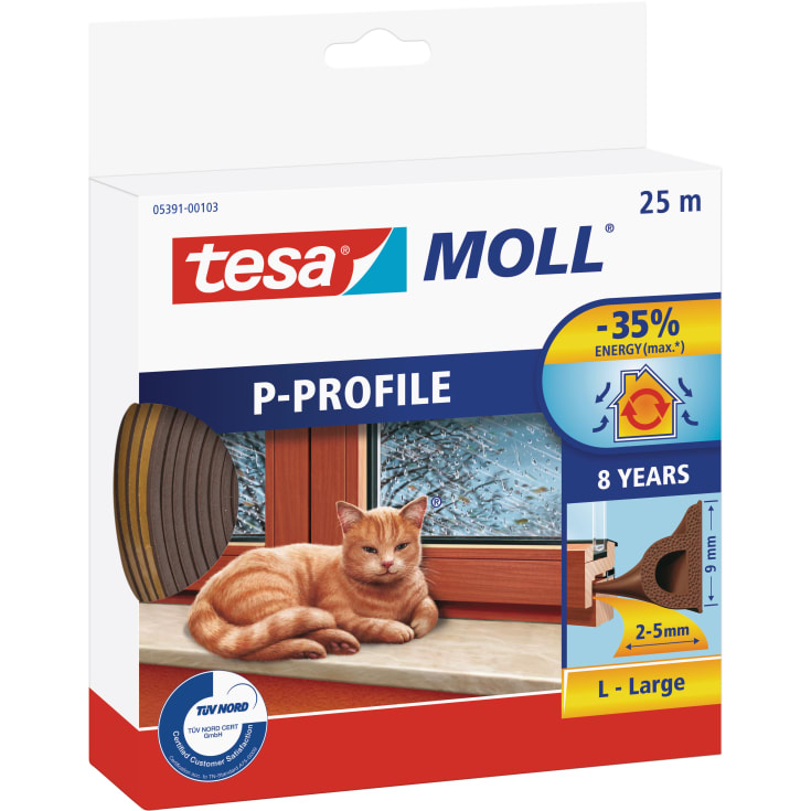 Tesamoll tætningsliste, P-profil, 25 m, brun