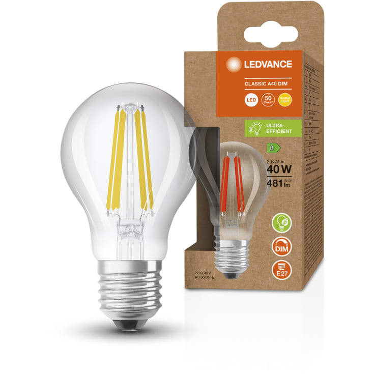 Ledvance E27 standardlampa, 2700K, 3,4W