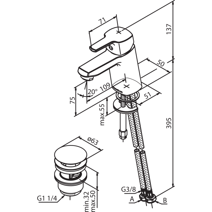 Damixa Pine håndvaskarmatur, krom