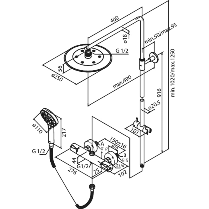 Damixa Silhouet brusesæt, vandbesparende,  antracit
