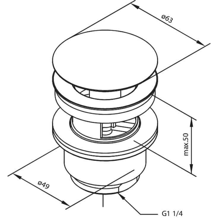 Damixa bottenventil, push-open, antracit