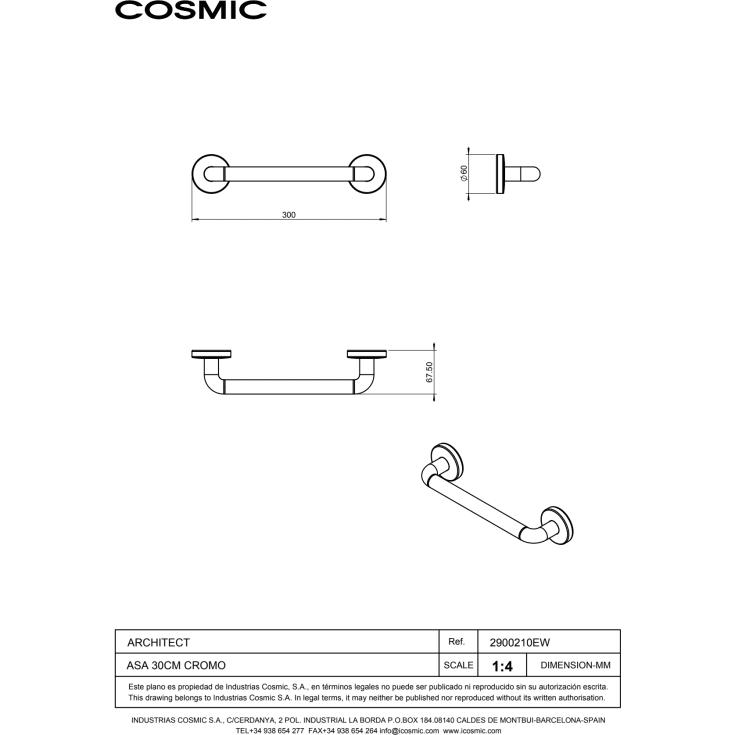Cosmic Architect stödhandtag, 30 cm, krom