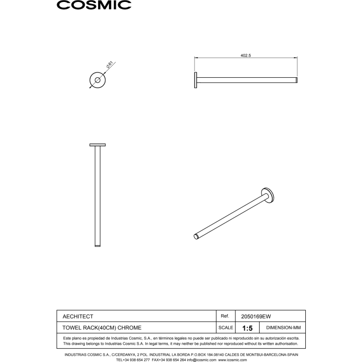 Cosmic Architect håndklædestang, 40 cm, krom