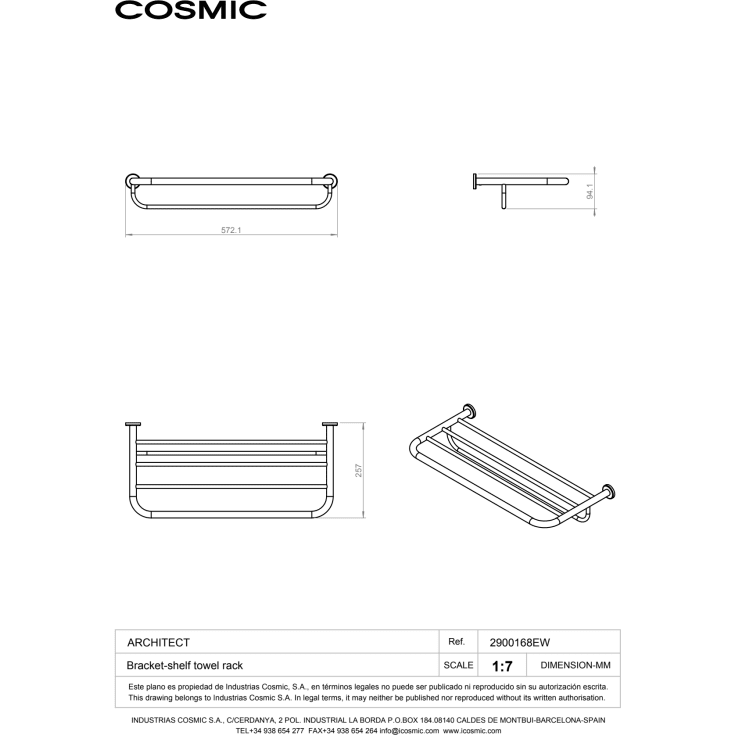 Cosmic Architect hylle, 57,2x25,7 cm, krom