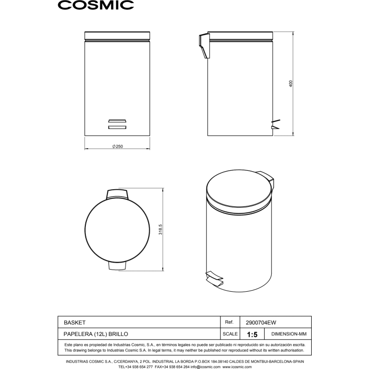 Cosmic Architect papperskorg, 12 liter, rostfritt stål