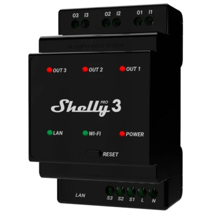 Shelly Pro 3 kontaktsett, wifi-relé