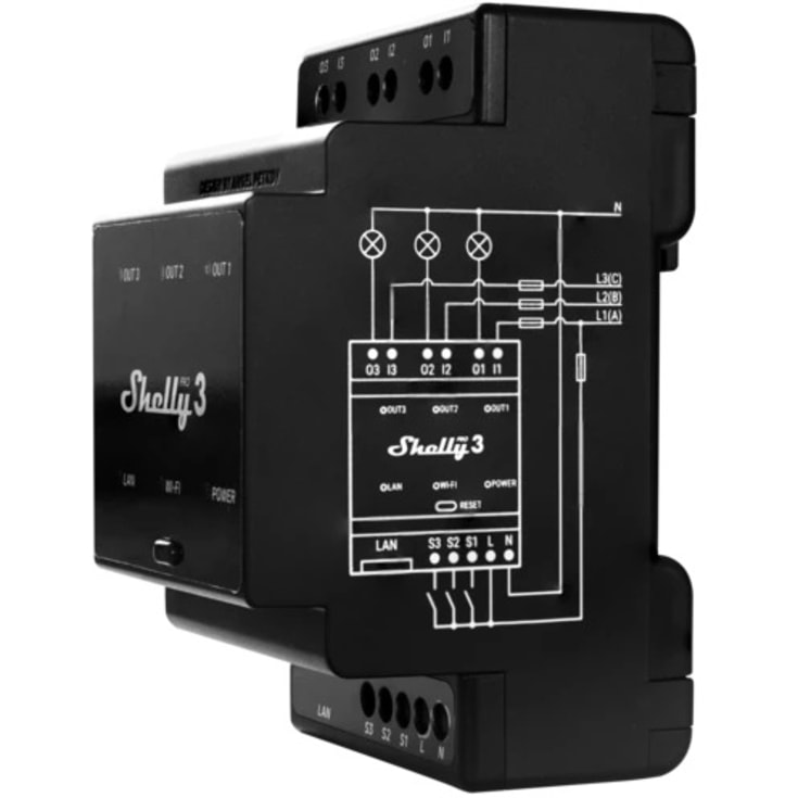 Shelly Pro 3 kontaktsett, wifi-relé
