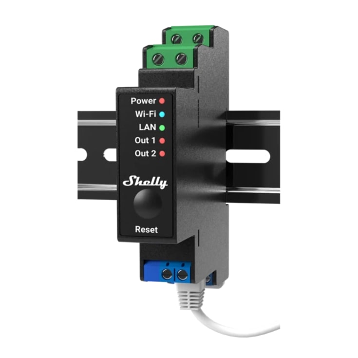 Shelly Pro 2 effektmåling, wifi relæ