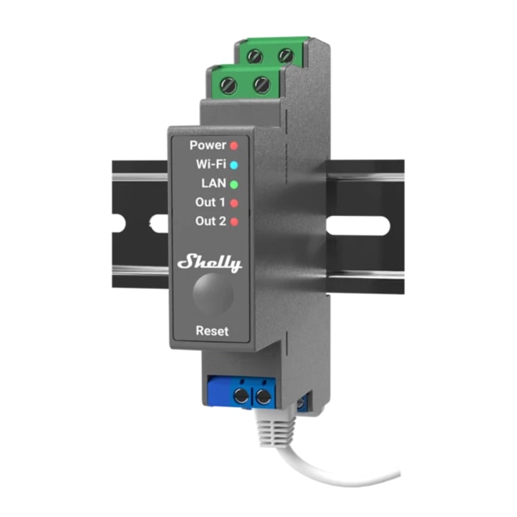 Shelly Pro 2 WiFi relæ 2 kanaler potentialfrit kontaktsæt 230V