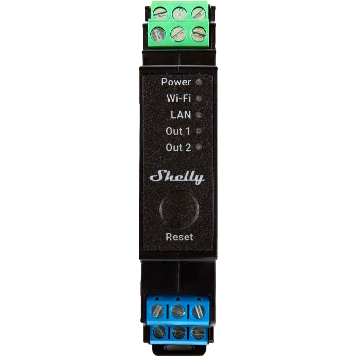 Shelly Pro 2 effektmåling, wifi relæ