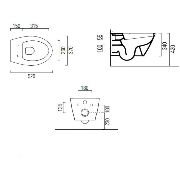 GSI Modo væghængt toilet, uden skyllekant, rengøringsvenlig, hvid