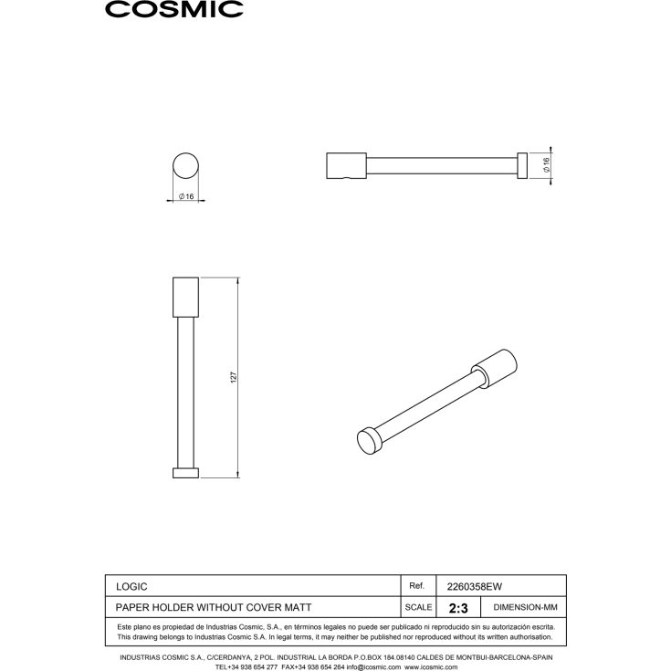 Cosmic Logic toiletrulleholder, mat sort