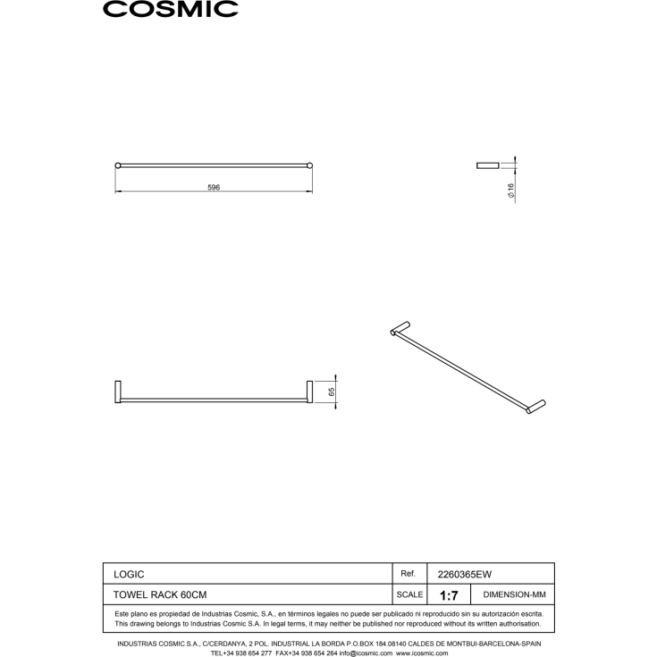 Cosmic Logic håndklædestang, 59,5 cm, mat sort