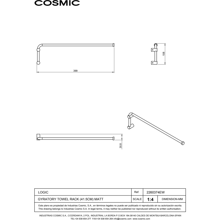 Cosmic Logic håndklædestang, 40 cm, børstet rustfrit stål