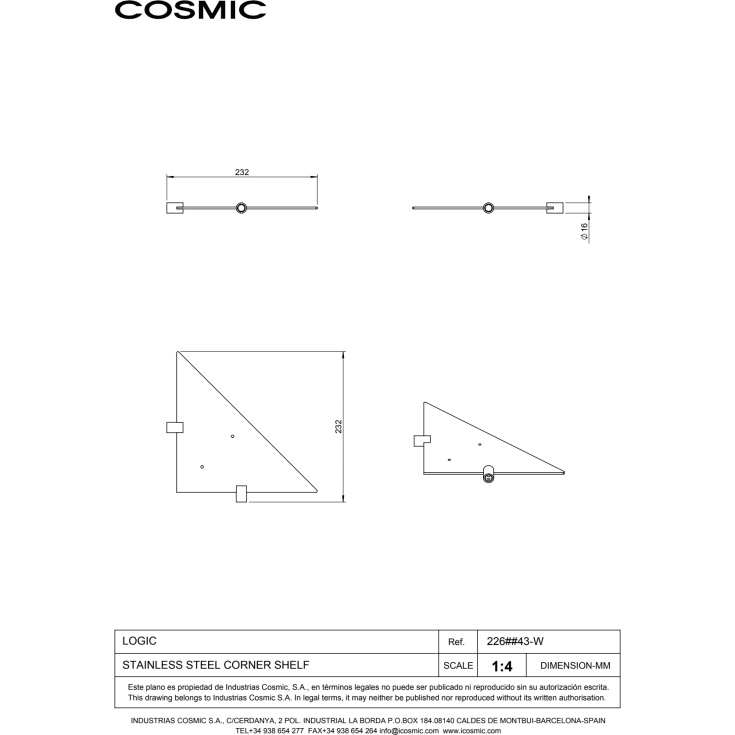 Cosmic Logic dusjhylle, polert rustfritt stål