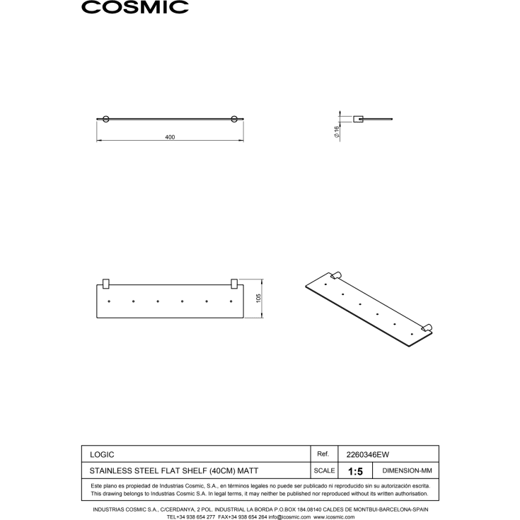 Cosmic Logic duschhylla, matt svart