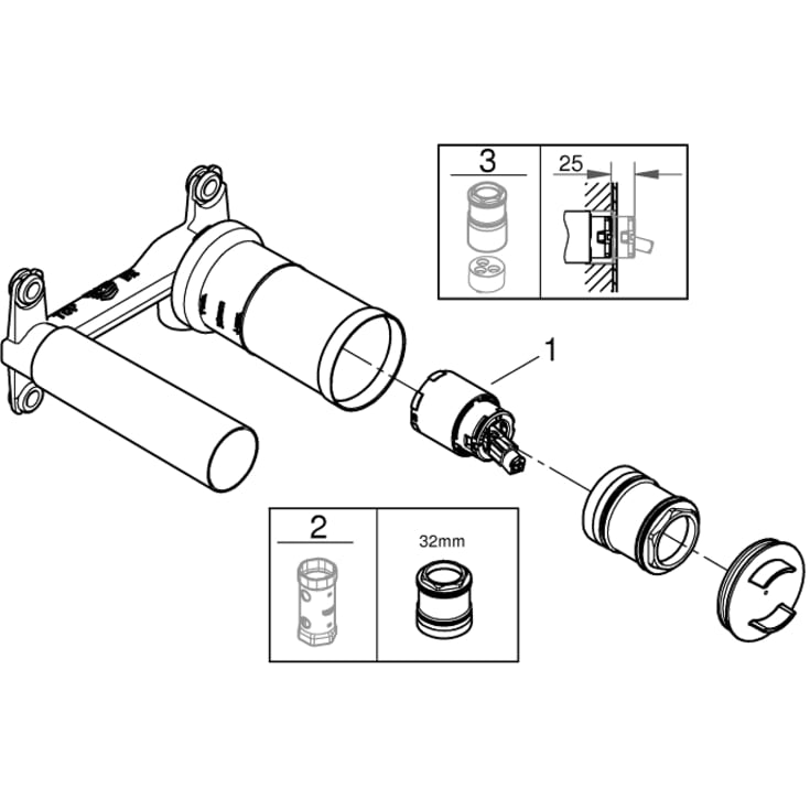 Grohe indbygningsdel, 2-huls håndvaskarmatur