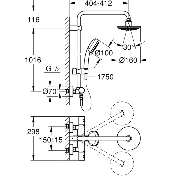 Grohe Tempesta Cosmopolitan 160 brusesæt, krom