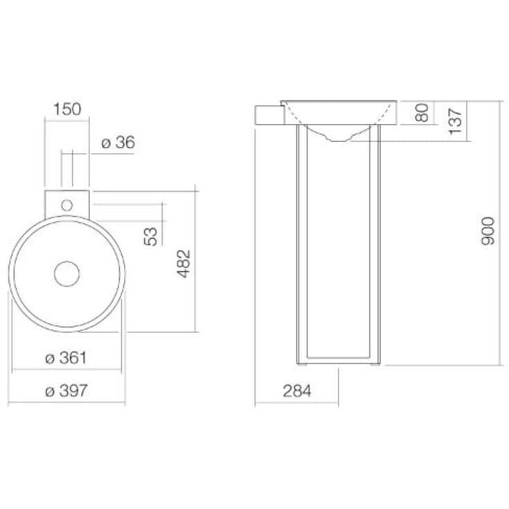 Alape Xcross RX400 håndvask, 39,7x42,7 cm, hvid