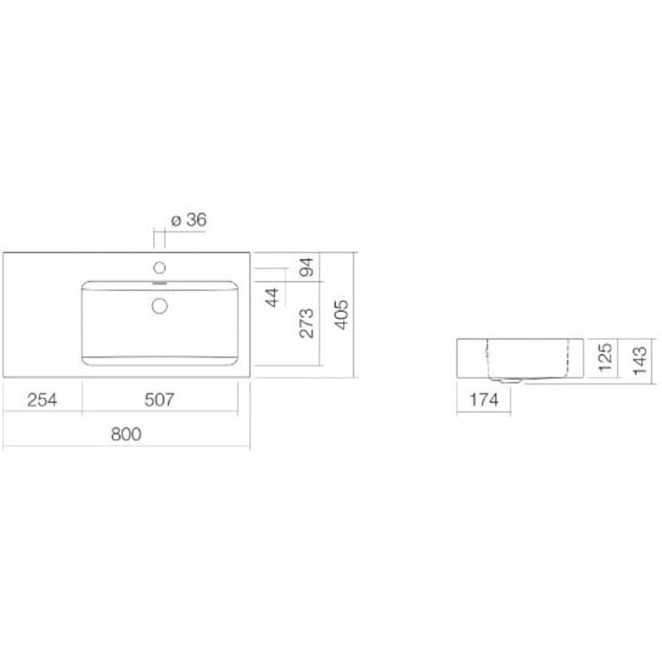 Alape PR series håndvask, 80x40,5 cm, højre, hvid
