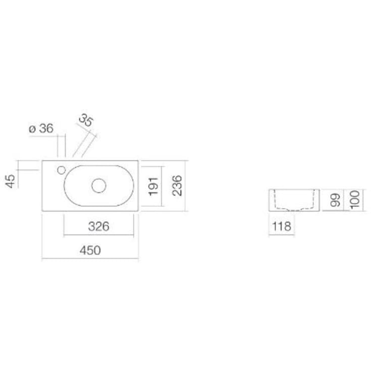 Alape Fusion.S håndvask, 45x23,6 cm, højre, hvid