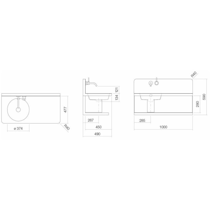 Alape WP.S19.1 håndvask, 100x47,7 cm, venstre, hvid