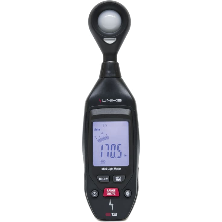 Luxmeter med Bluetooth og gratis app for datalogning, UNIKS E13